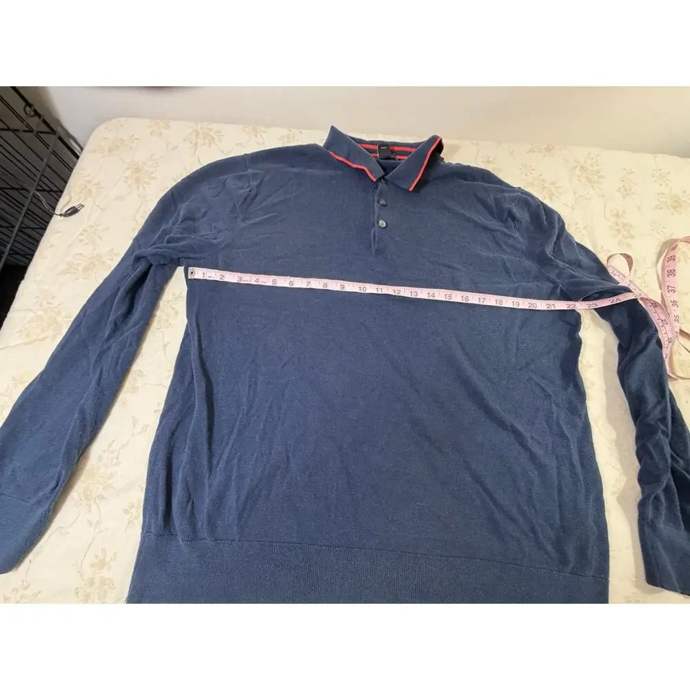 Banana Republic Men’s XL Luxury Blend Navy Long Sleeve Polo Shirt Red Trim